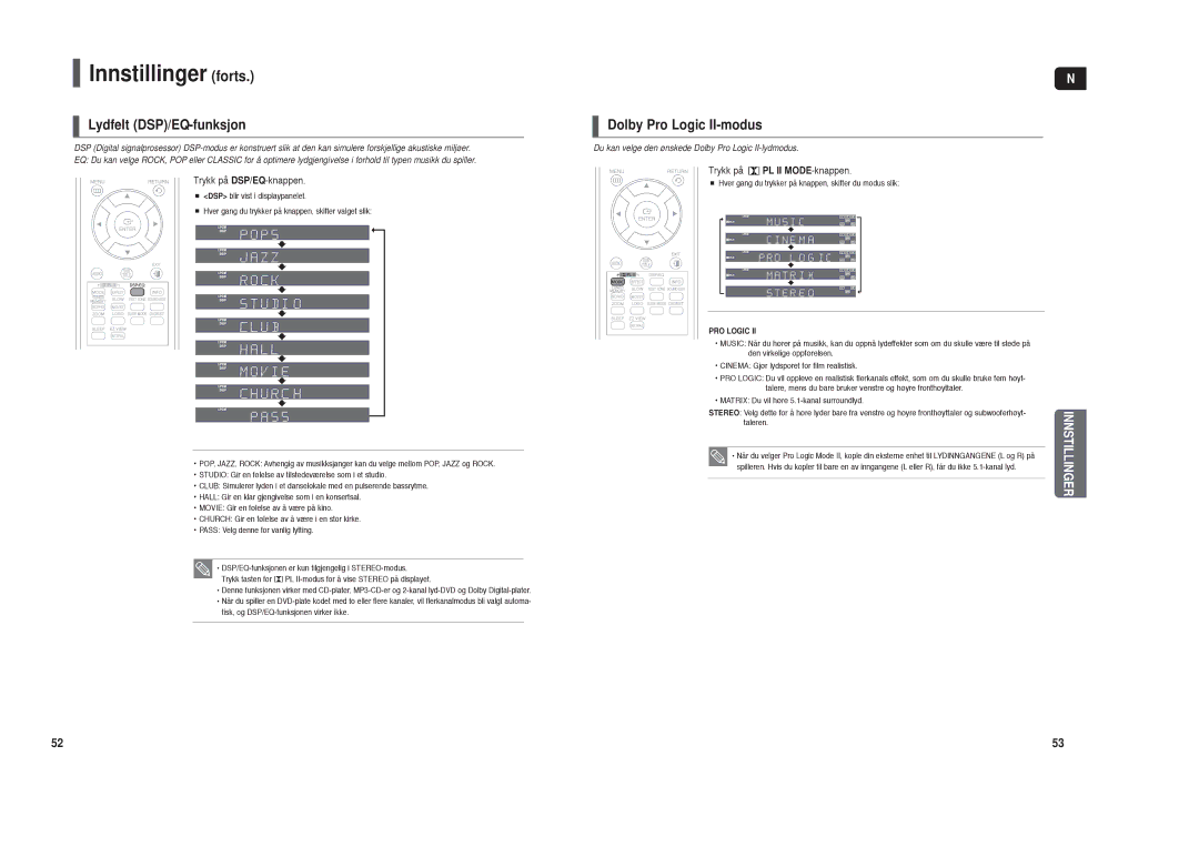 Samsung HT-X30R/XEE, HT-TX35R/XEE manual Lydfelt DSP/EQ-funksjon, Dolby Pro Logic II-modus, Trykk på DSP/EQ-knappen 