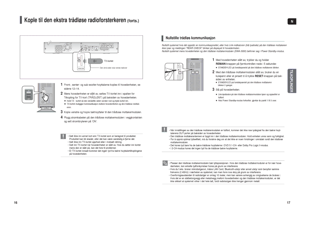 Samsung HT-X30R/XEE, HT-TX35R/XEE manual Med den trådløse mottakermodulen slått av, bruker du en, Slå på hovedenheten 