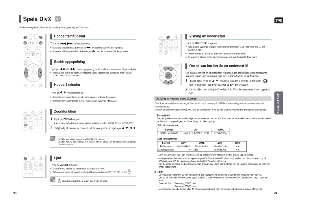 Samsung HT-X30R/XEE, HT-TX35R/XEE manual Spela DivX DivX 