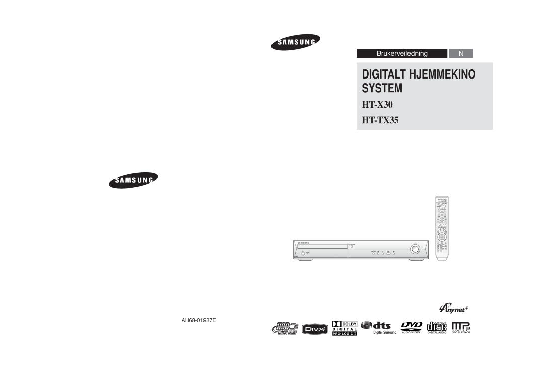 Samsung HT-X30R/XEE manual Digitalt Hjemmekino System, HT-X30 HT-TX35, Brukerveiledning N, AH68-01937E, AH68-01660E REV 