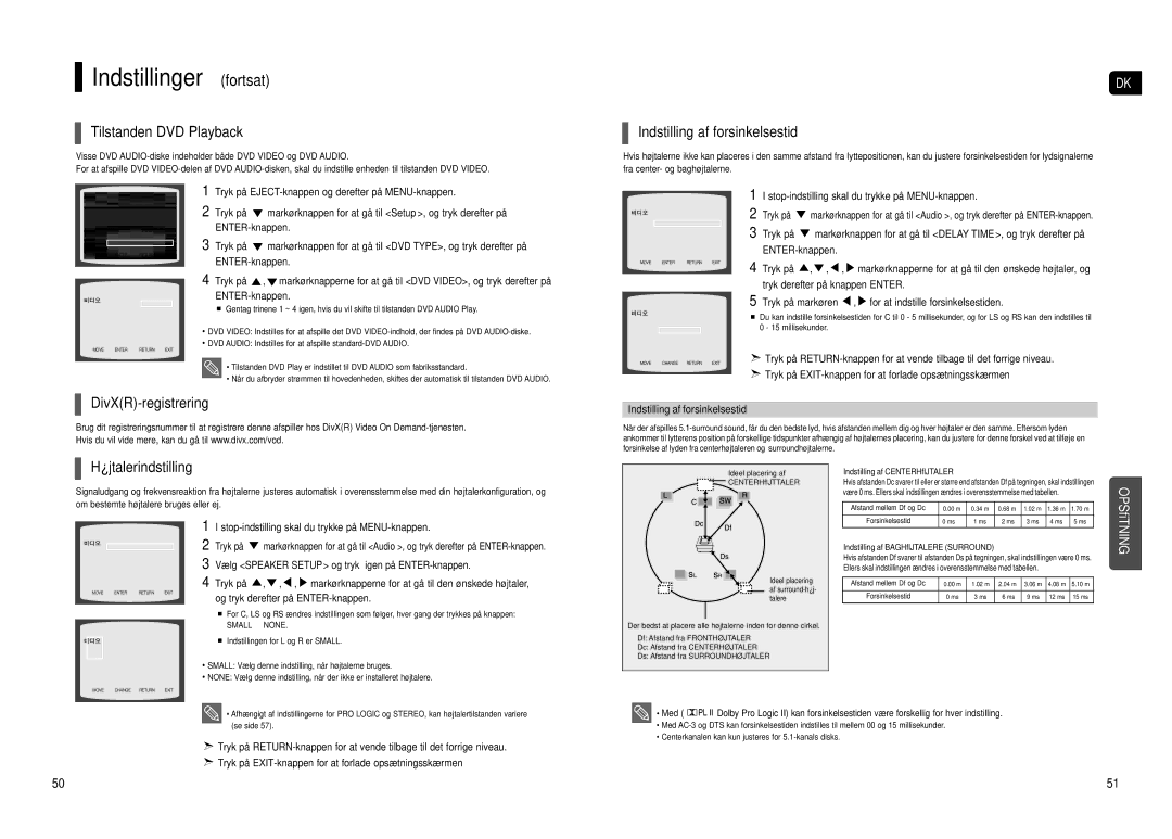 Samsung HT-TX500R/XEE Tilstanden DVD Playback, Indstilling af forsinkelsestid, DivXR-registrering, Højtalerindstilling 