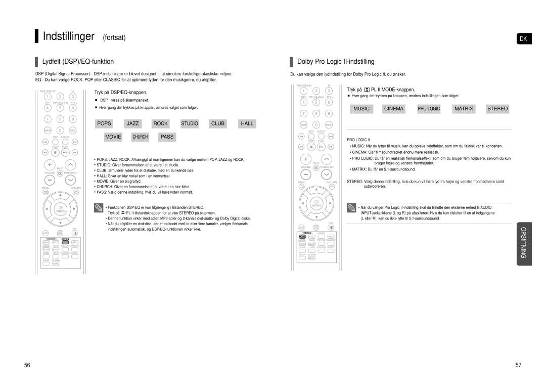 Samsung HT-TX500R/XEE manual Lydfelt DSP/EQ-funktion, Dolby Pro Logic II-indstilling, Tryk på DSP/EQ-knappen 