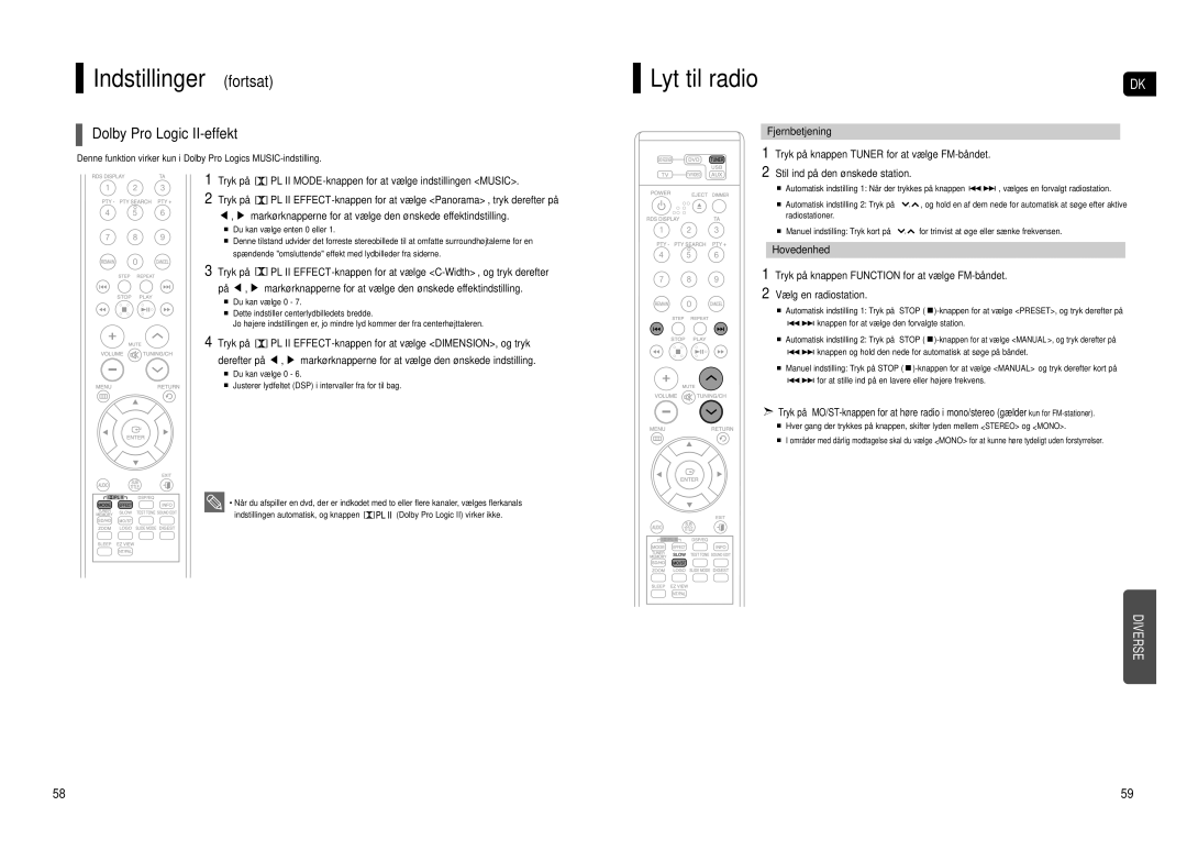 Samsung HT-TX500R/XEE Dolby Pro Logic II-effekt, Tryk på PL II MODE-knappen for at vælge indstillingen Music, Hovedenhed 