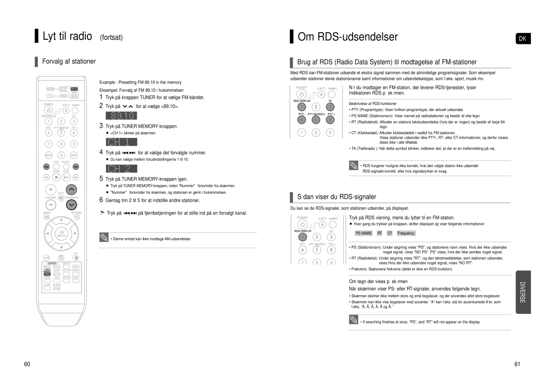 Samsung HT-TX500R/XEE manual Lyt til radio fortsat, Om RDS-udsendelser, Forvalg af stationer, Sådan viser du RDS-signaler 