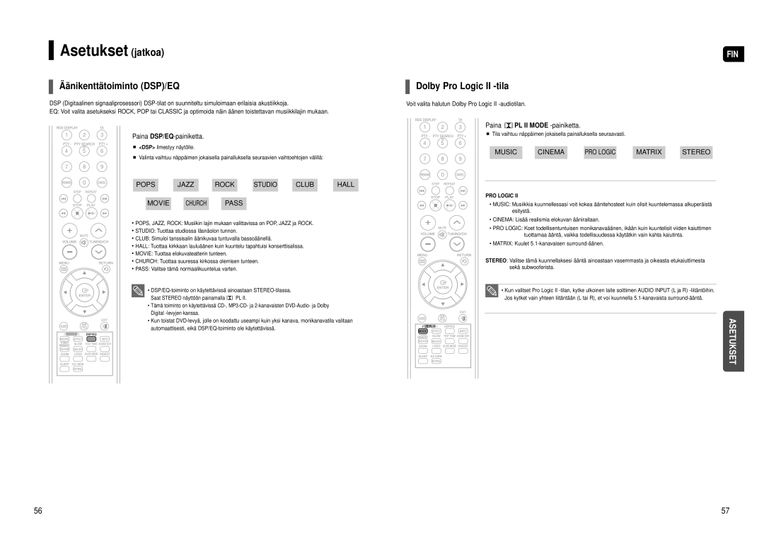 Samsung HT-TX500R/XEE manual Äänikenttätoiminto DSP/EQ, Dolby Pro Logic II -tila, Paina DSP/EQ-painiketta 