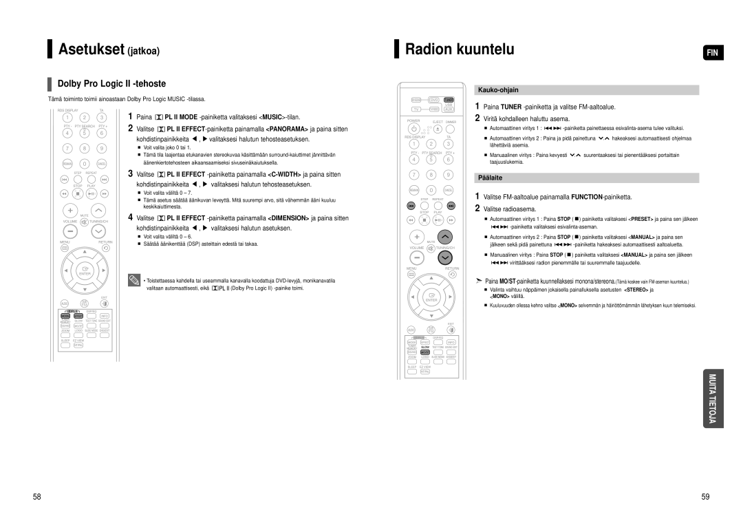 Samsung HT-TX500R/XEE Dolby Pro Logic II -tehoste, Kohdistinpainikkeita , valitaksesi halutun tehosteasetuksen, Päälaite 