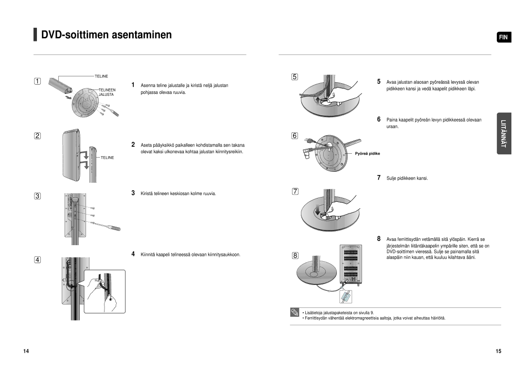 Samsung HT-TX500R/XEE manual DVD-soittimen asentaminen, Pohjassa olevaa ruuvia, Uraan 