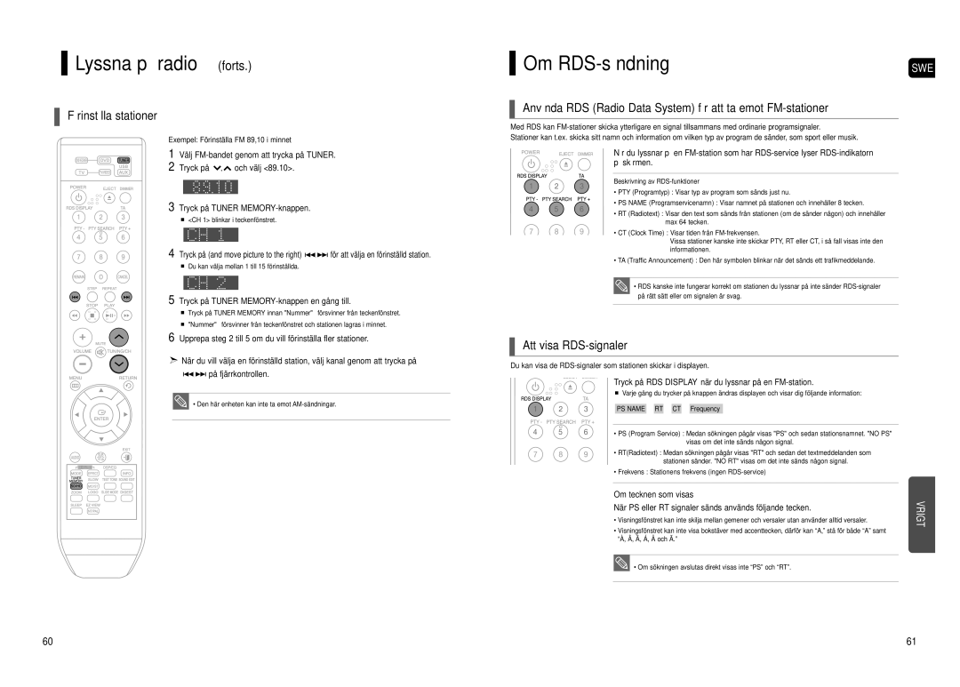 Samsung HT-TX500R/XEE manual Lyssna på radio forts, Om RDS-sändning, Förinställa stationer, Att visa RDS-signaler 