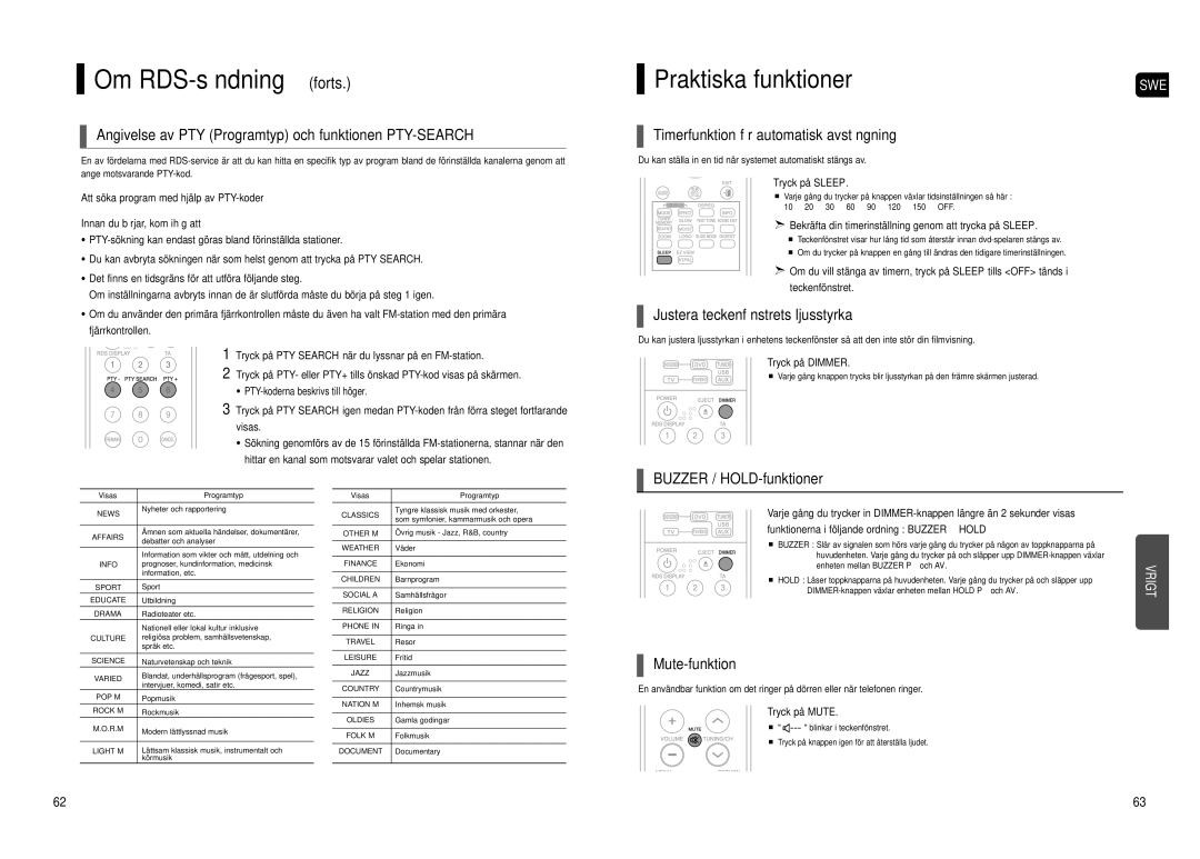 Samsung HT-TX500R/XEE manual Praktiska funktioner 