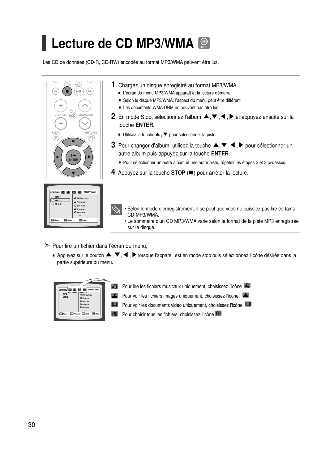 Samsung HT-TX500R/XEF manual Lecture de CD MP3/WMA MP3, Chargez un disque enregistré au format MP3/WMA 