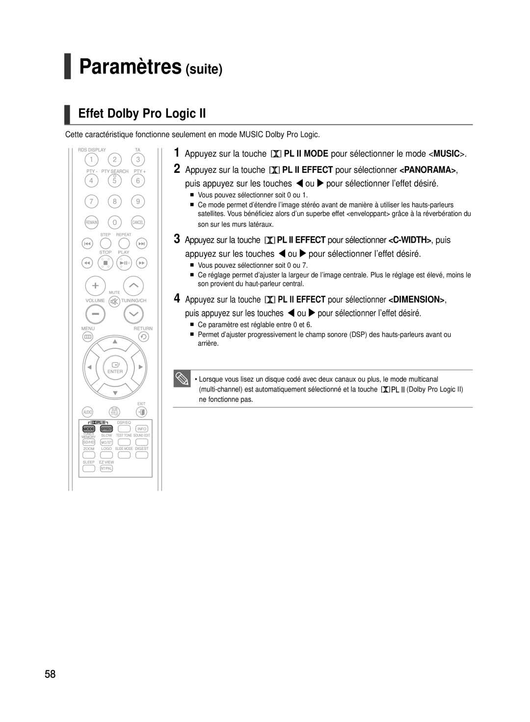 Samsung HT-TX500R/XEF manual Effet Dolby Pro Logic, Vous pouvez sélectionner soit 0 ou 