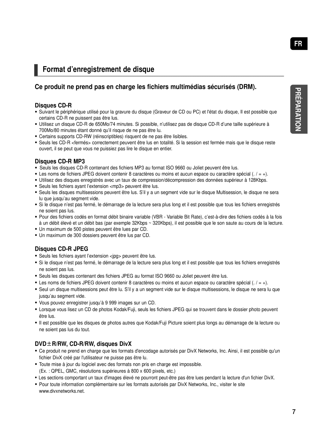 Samsung HT-TX500R/XEF manual Format d’enregistrement de disque, Disques CD-R 