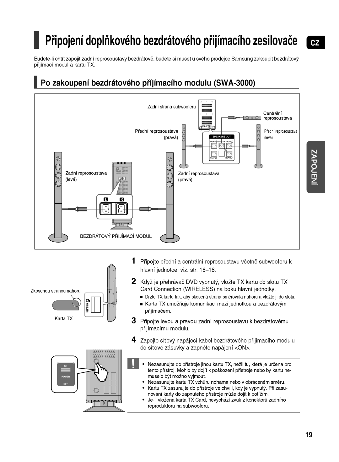 Samsung HT-TX500R/XEO manual Po zakoupení bezdrátového příjímacího modulu SWA-3000, Přijímacímu modulu 