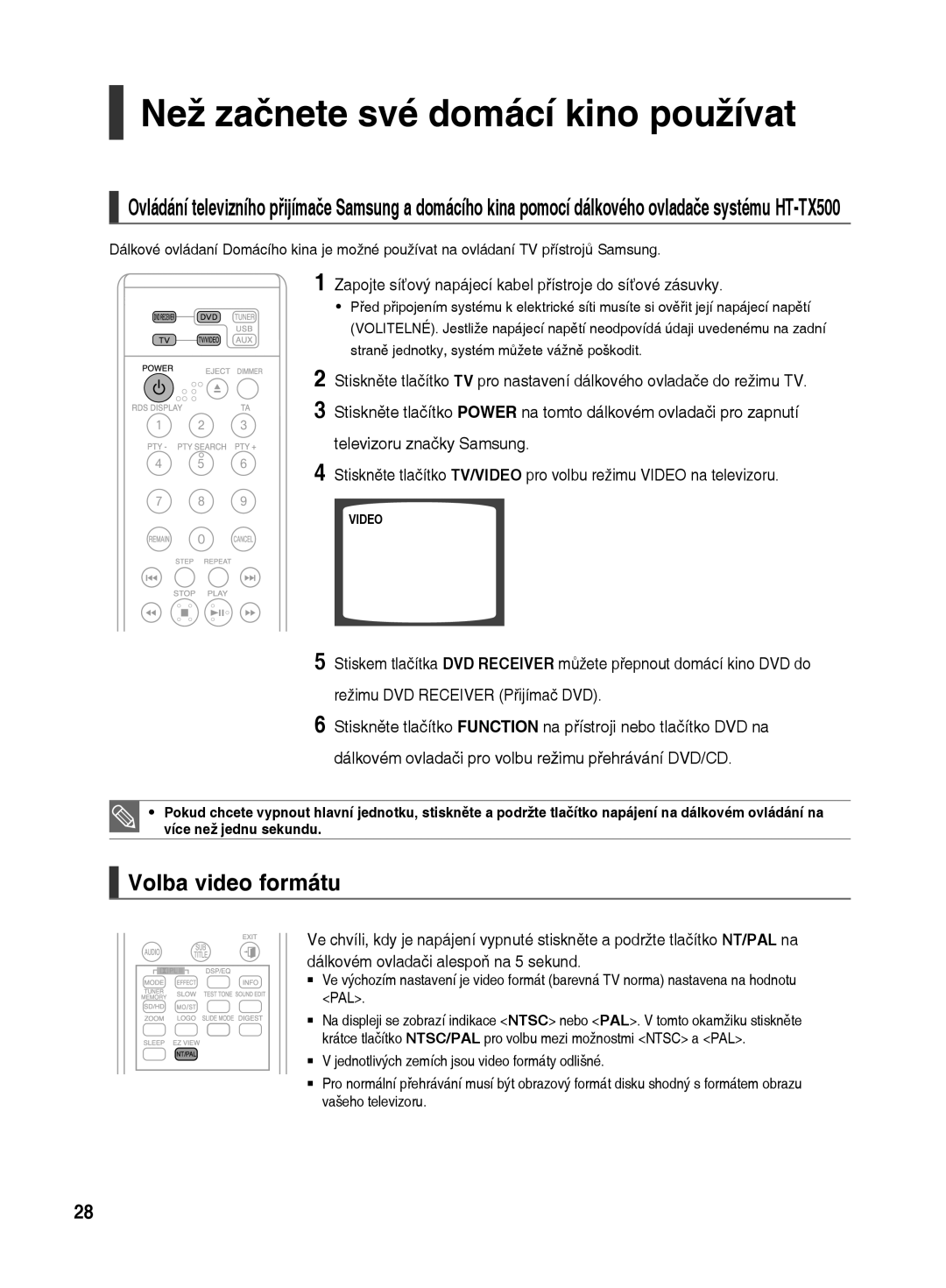 Samsung HT-TX500R/XEO manual Než začnete své domácí kino používat, Volba video formátu 