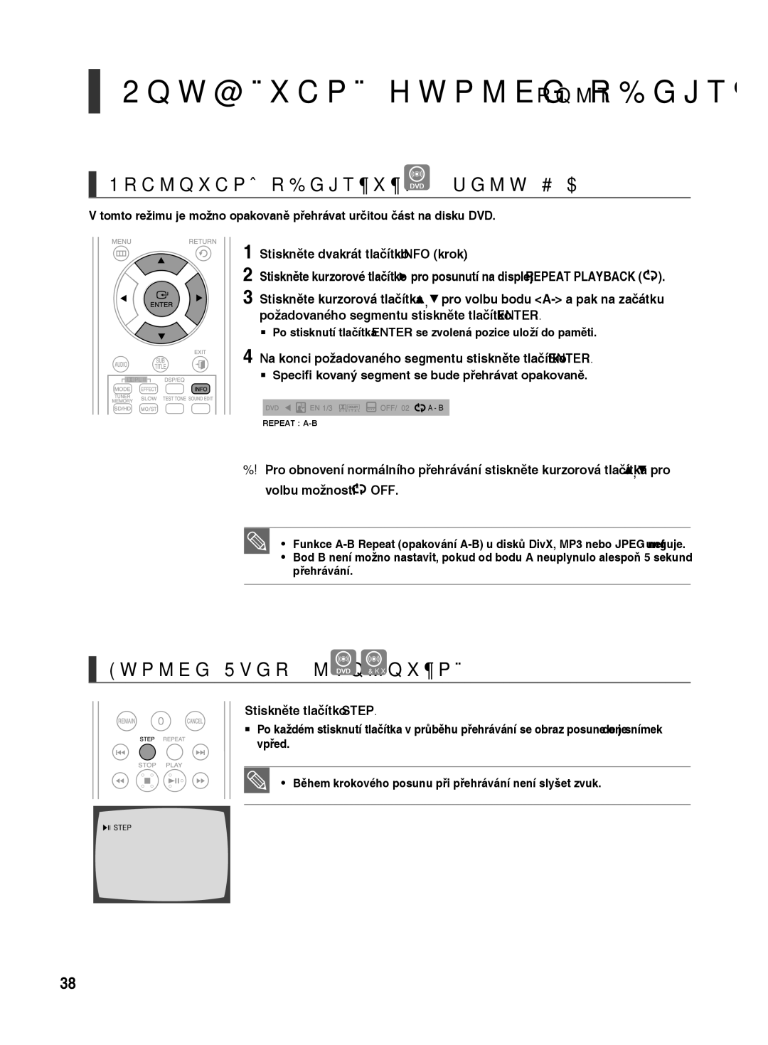 Samsung HT-TX500R/XEO Opakované přehrávání úseku A-B DVD, Stiskněte dvakrát tlačítko Info krok, Stiskněte tlačítko Step 