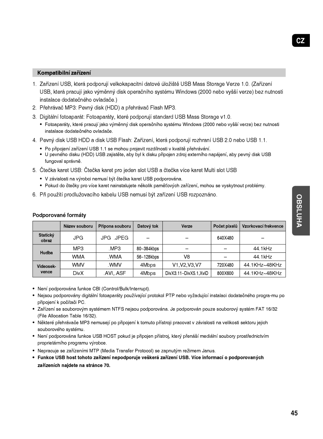 Samsung HT-TX500R/XEO manual Kompatibilní zařízení, MP3, 44.1kHz, V1,V2,V3,V7, 44.1KHz~48KHz 