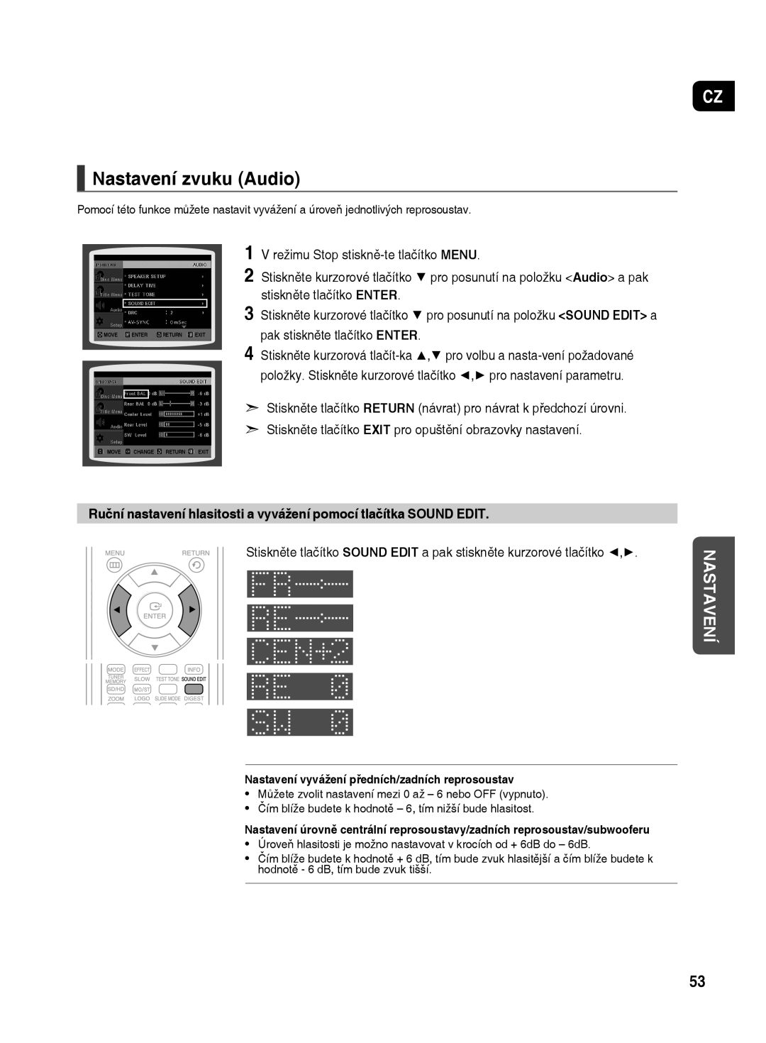 Samsung HT-TX500R/XEO manual Nastavení zvuku Audio, Pak stiskněte tlačítko Enter 