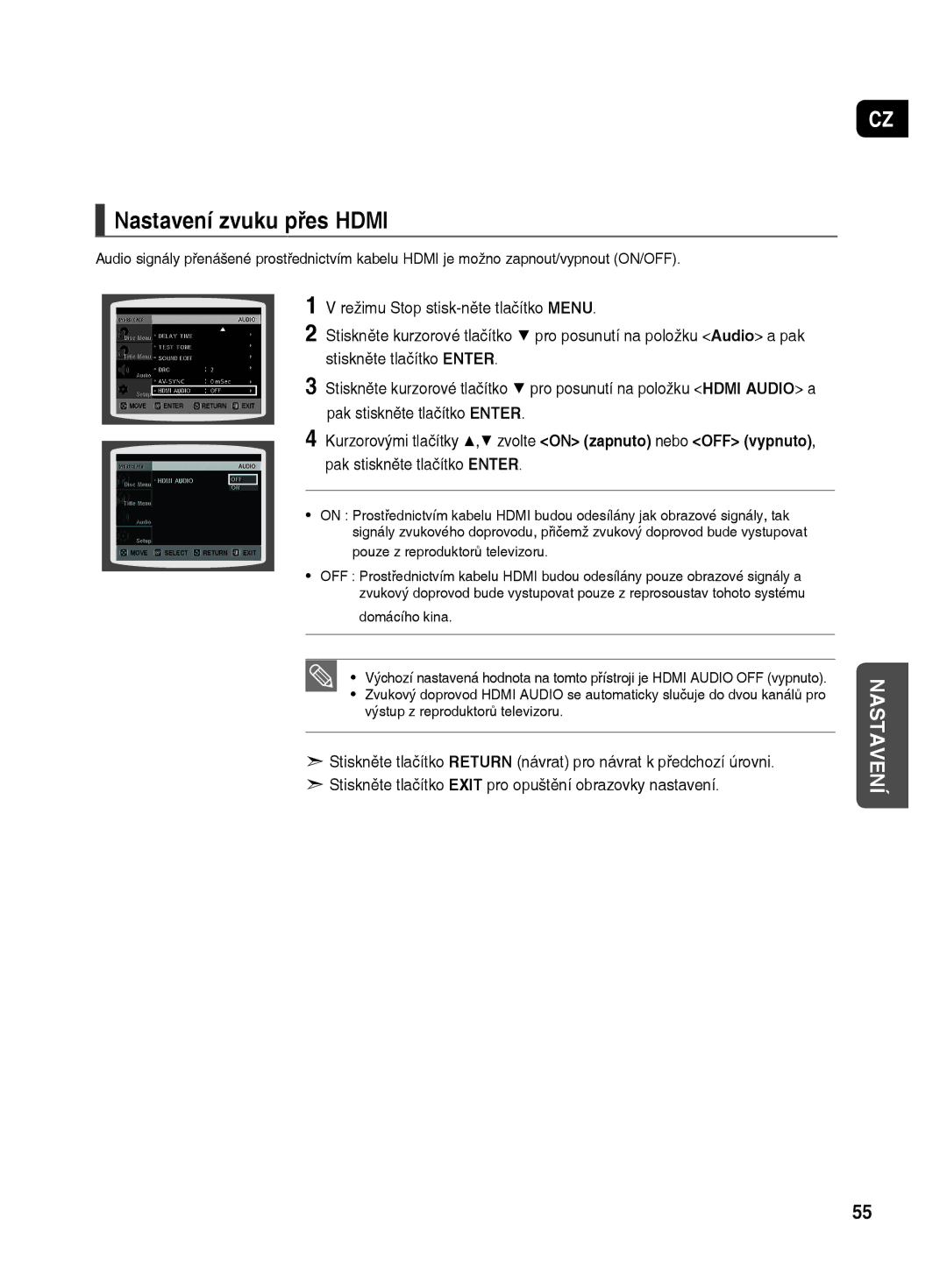 Samsung HT-TX500R/XEO manual Nastavení zvuku přes Hdmi, Domácího kina 