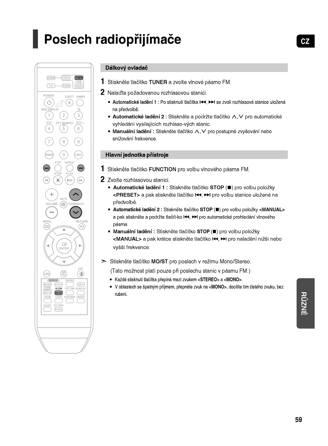 Samsung HT-TX500R/XEO manual Dálkový ovladač, Hlavní jednotka přístroje, Rušení 