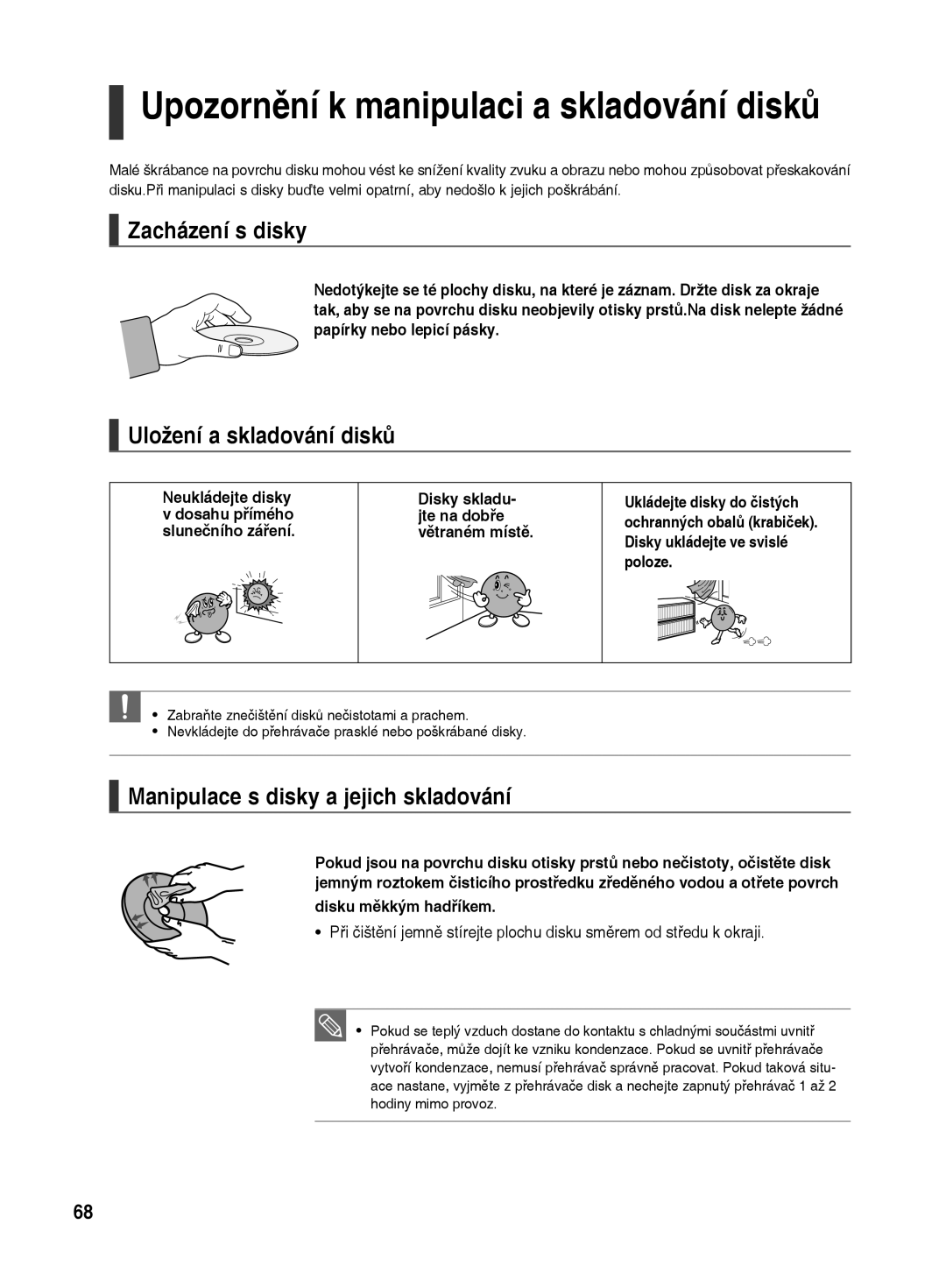 Samsung HT-TX500R/XEO manual Zacházení s disky, Uložení a skladování disků, Manipulace s disky a jejich skladování 