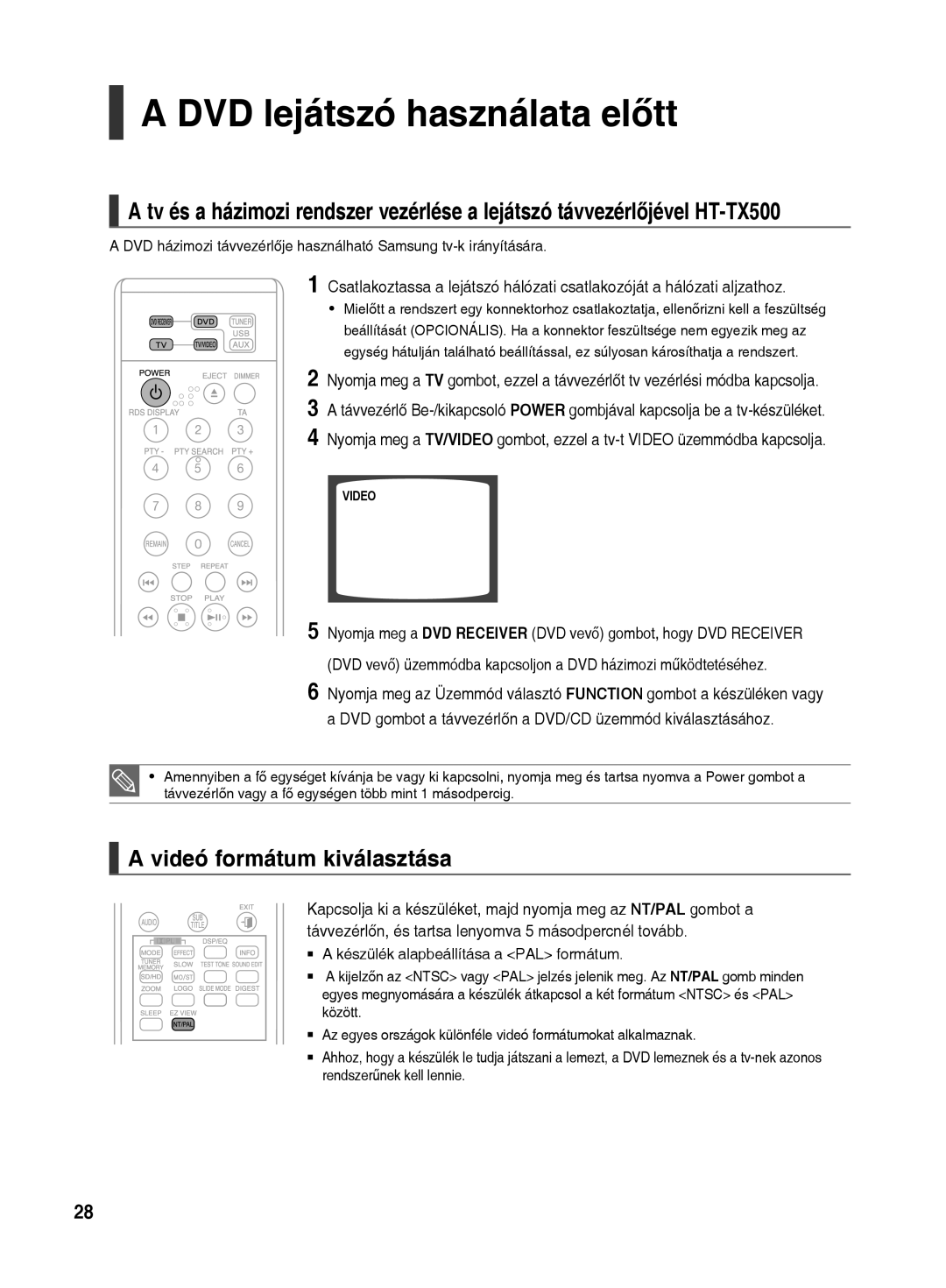 Samsung HT-TX500R/XEE, HT-TX500R/XET, HT-TX500R/XEO manual DVD lejátszó használata előtt, Videó formátum kiválasztása 