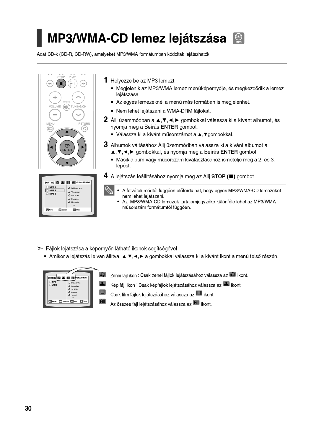 Samsung HT-TX500R/XEO, HT-TX500R/XET, HT-TX500R/XEE manual MP3/WMA-CD lemez lejátszása MP3, Helyezze be az MP3 lemezt 