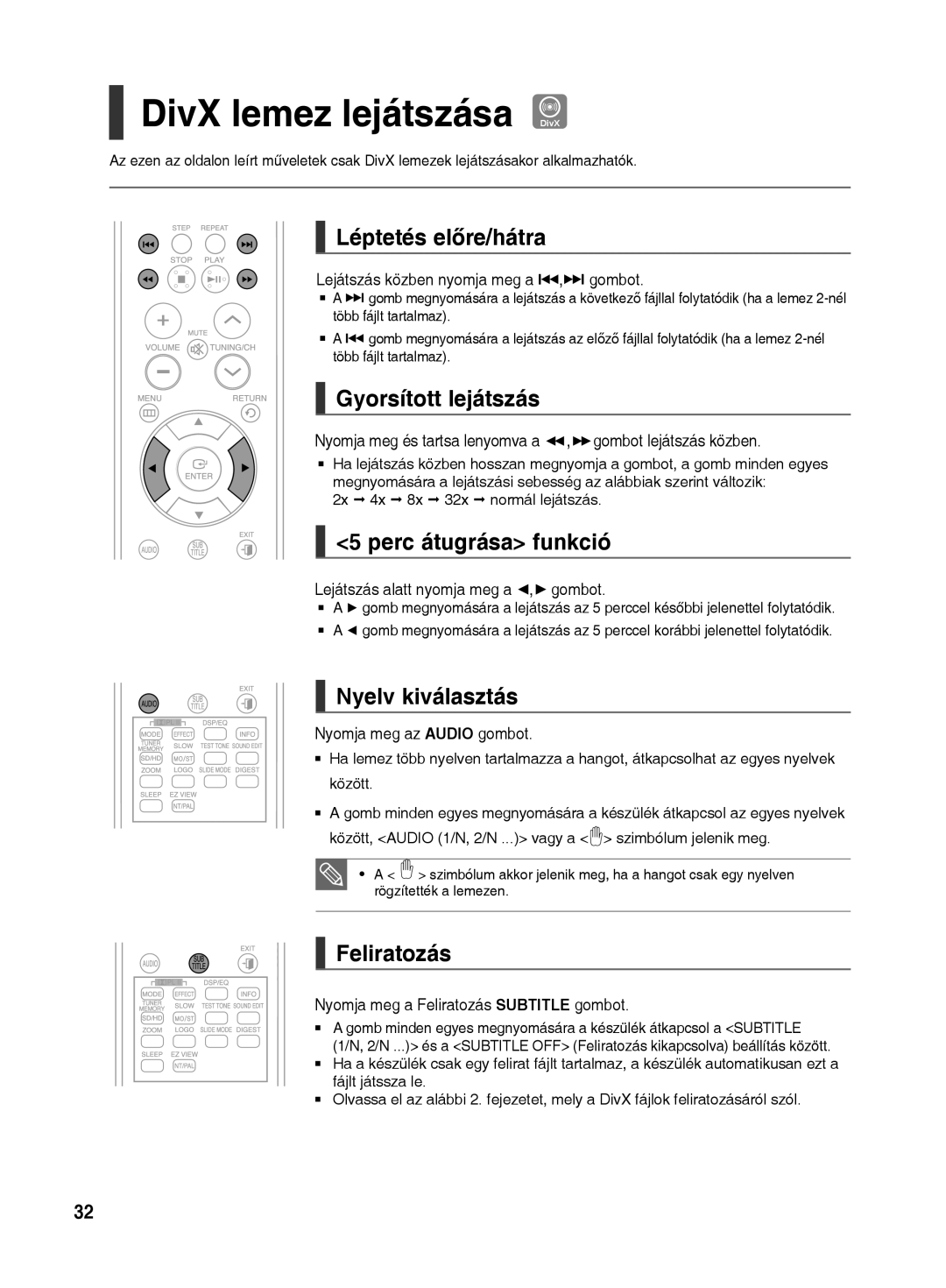 Samsung HT-TX500R/XET, HT-TX500R/XEO, HT-TX500R/XEE manual DivX lemez lejátszása DivX 