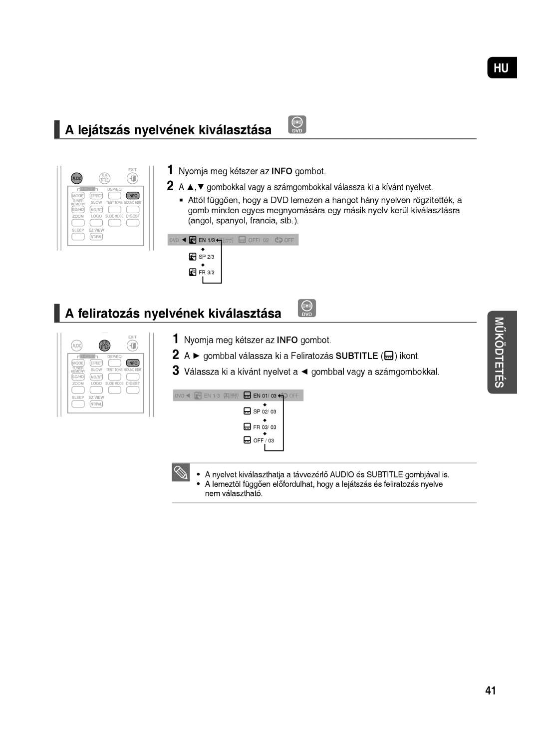 Samsung HT-TX500R/XET manual Feliratozás nyelvének kiválasztása, + gombbal válassza ki a Feliratozás Subtitle ikont 