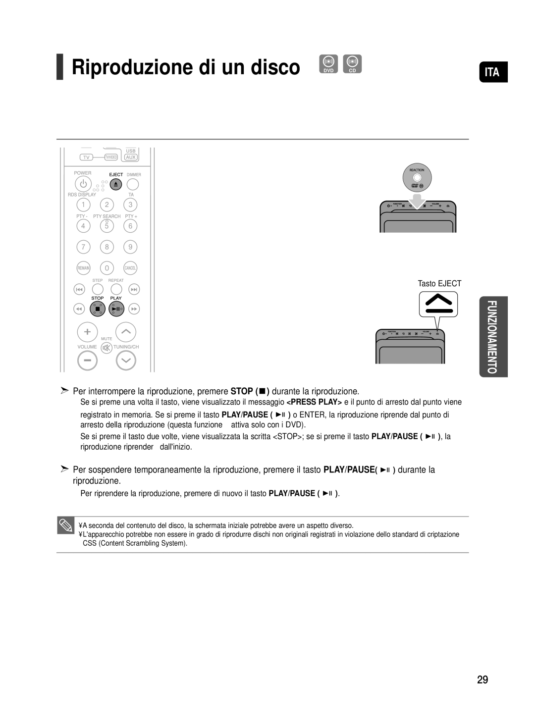 Samsung HT-TX500R/XET manual Riproduzione di un disco, Inserire un disco nell’unità disco in senso verticale 