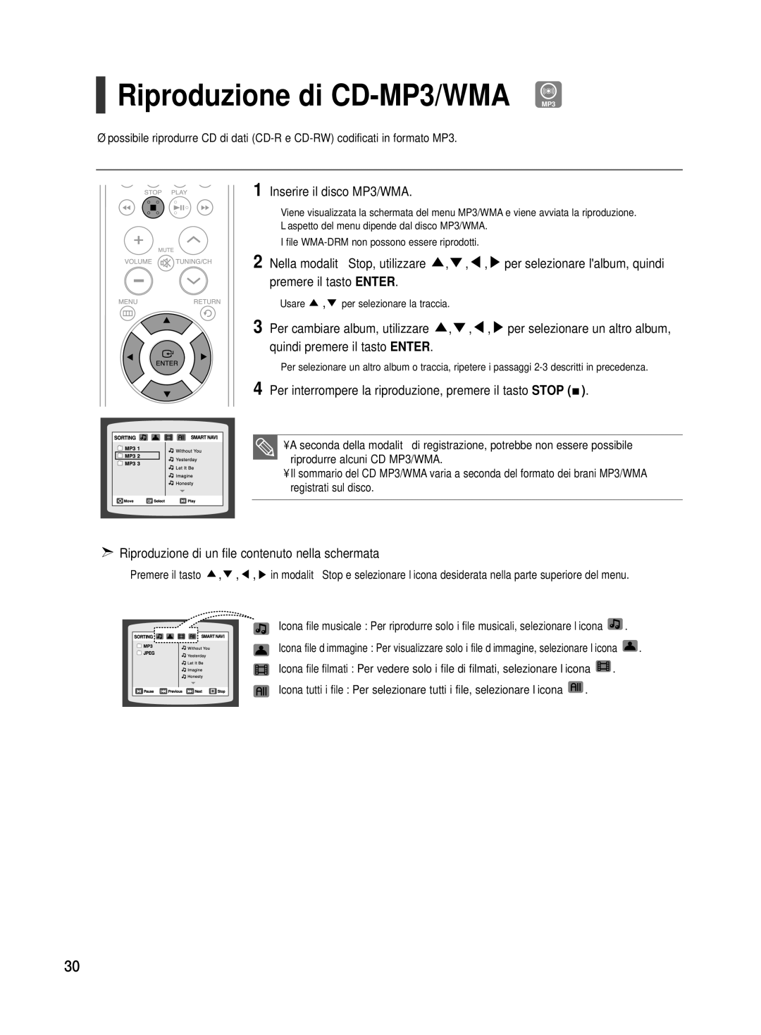 Samsung HT-TX500R/XET manual Riproduzione di CD-MP3/WMA MP3, Inserire il disco MP3/WMA 