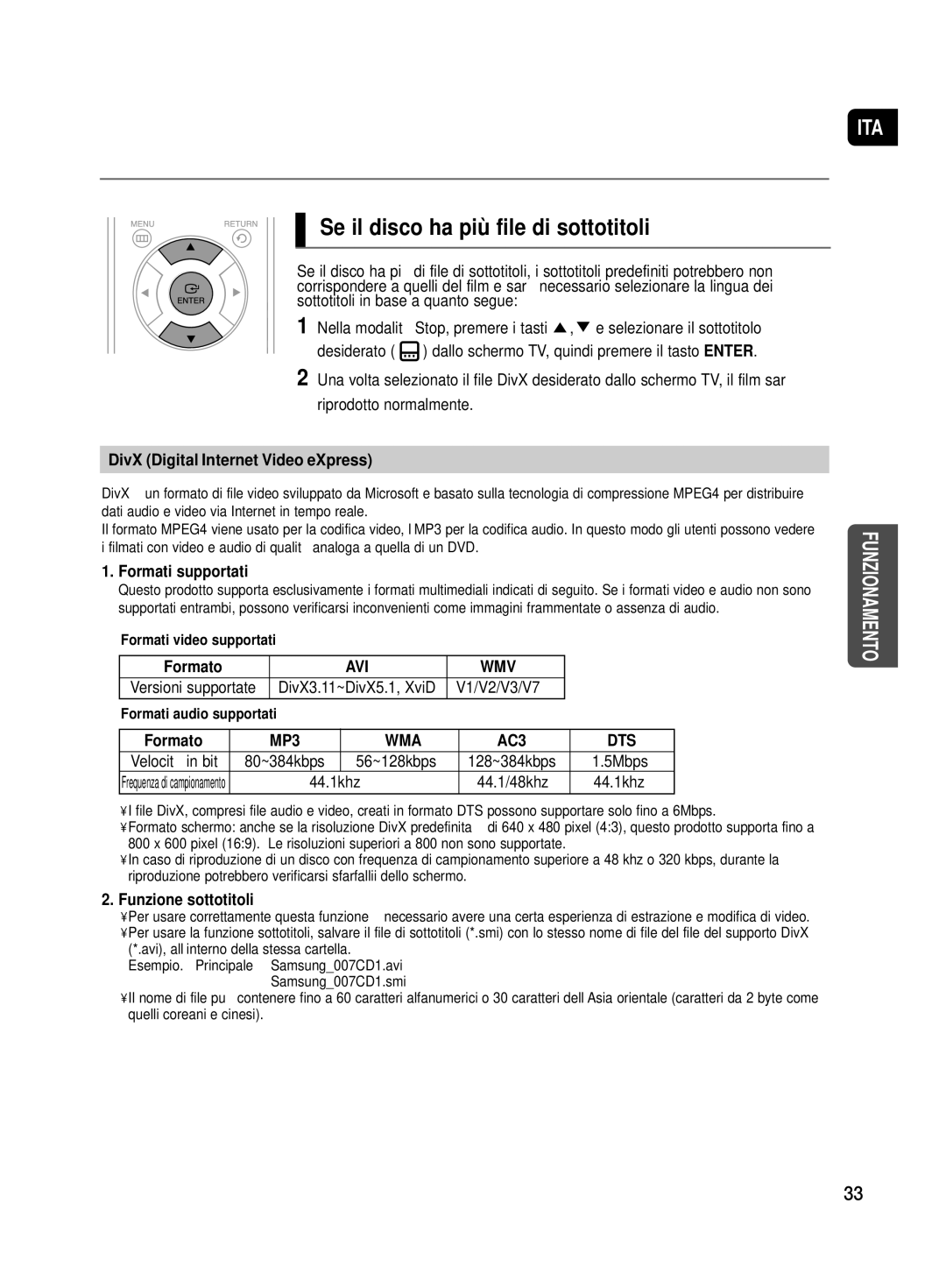 Samsung HT-TX500R/XET manual Se il disco ha più file di sottotitoli 