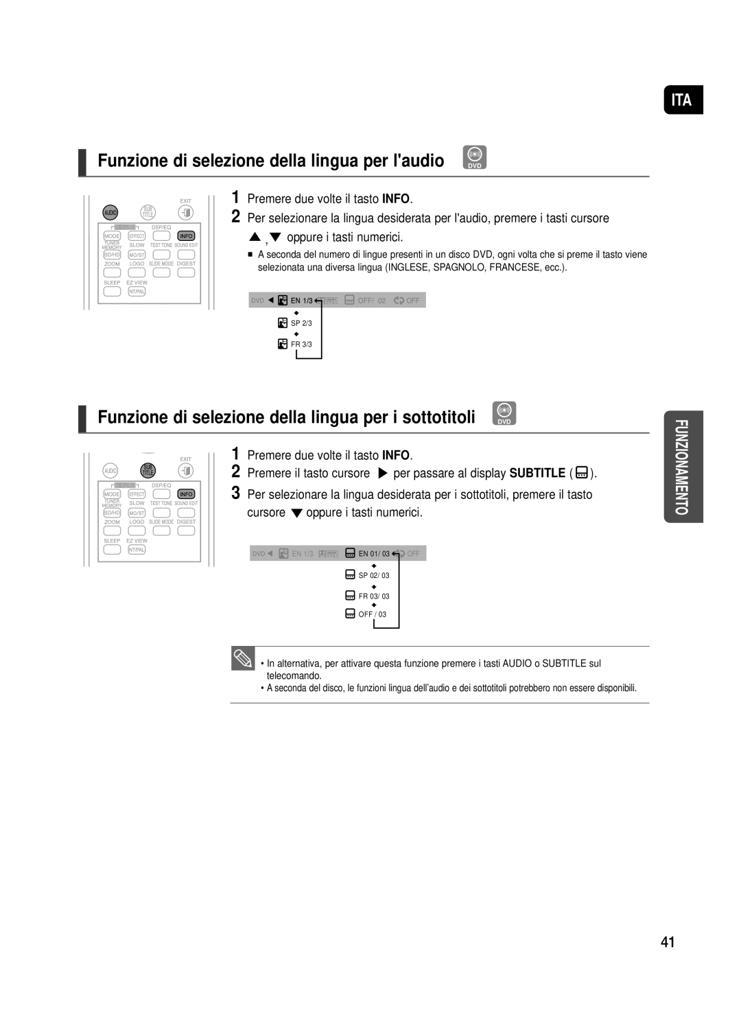 Samsung HT-TX500R/XET manual Funzione di selezione della lingua per i sottotitoli DVD, Cursore Oppure i tasti numerici 