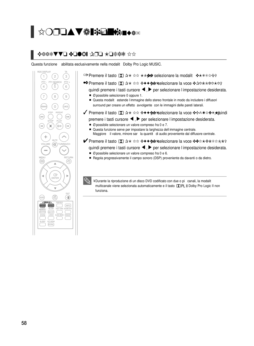 Samsung HT-TX500R/XET manual Effetto Dolby Pro Logic, Per selezionare l’impostazione desiderata 