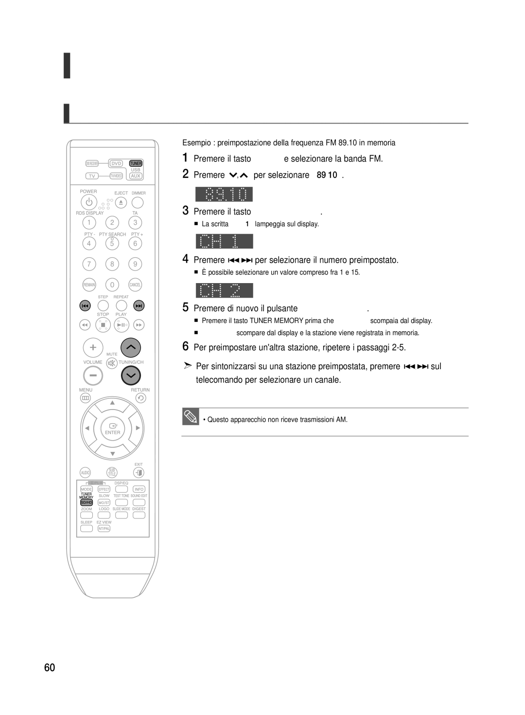 Samsung HT-TX500R/XET manual Ascolto della radio continua, Preimpostazione delle stazioni 