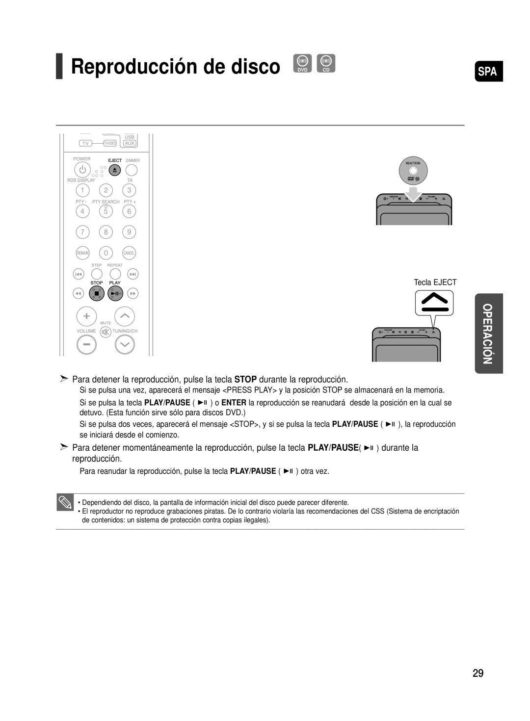 Samsung HT-TX500R/XET manual Reproducción de disco DVD CD 