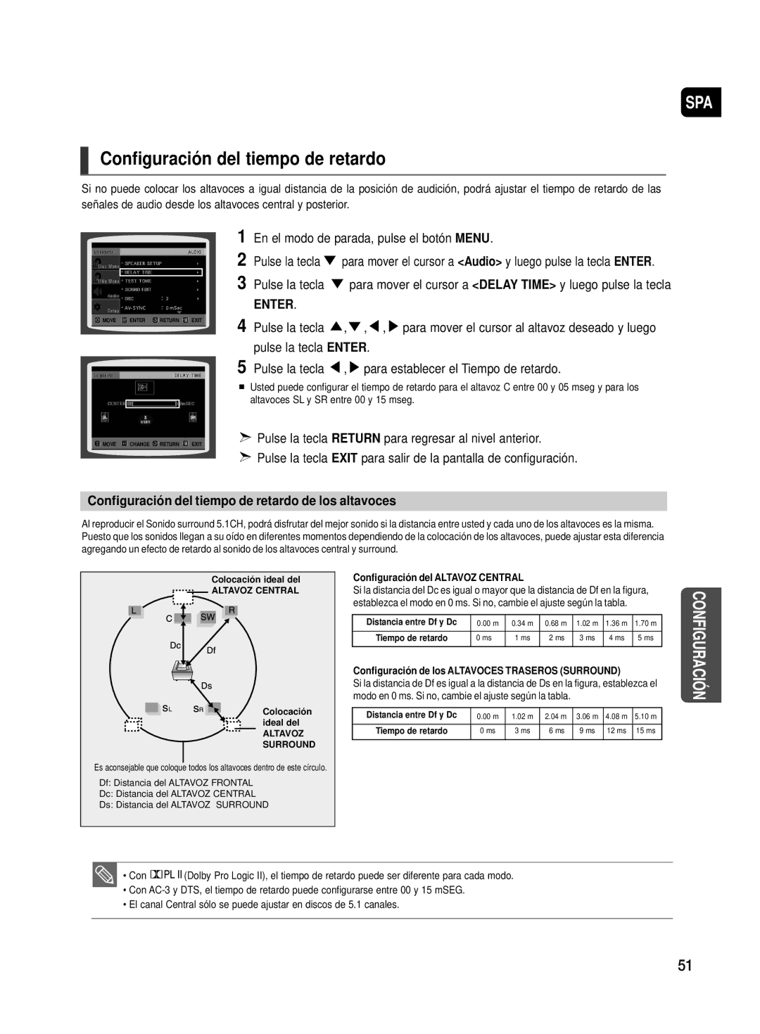 Samsung HT-TX500R/XET manual Configuración del tiempo de retardo de los altavoces 