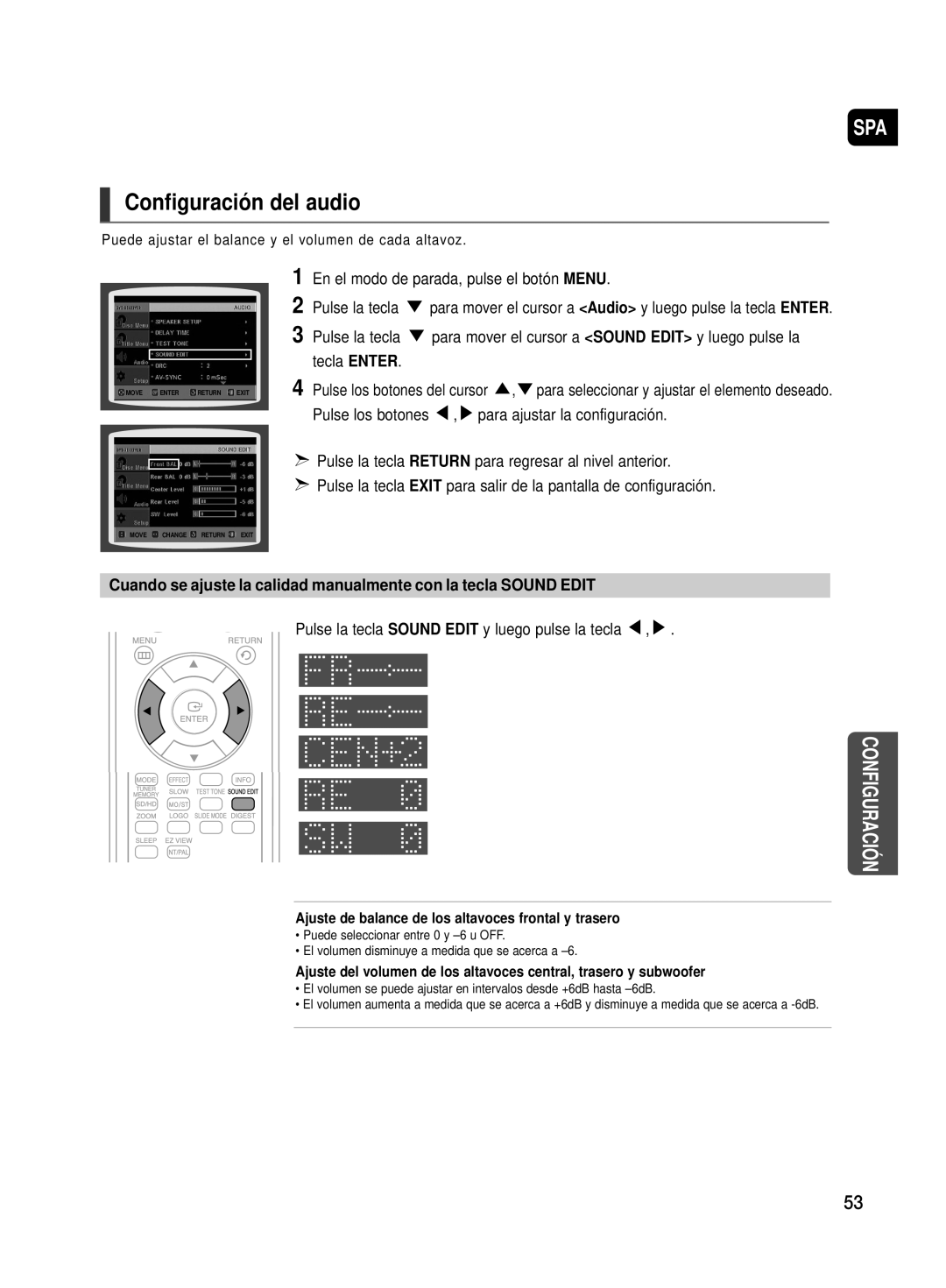 Samsung HT-TX500R/XET manual Configuración del audio, Para ajustar la configuración 