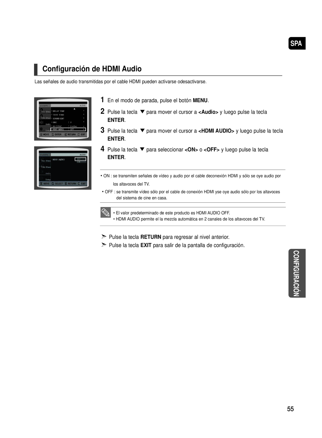 Samsung HT-TX500R/XET manual Configuración de Hdmi Audio 