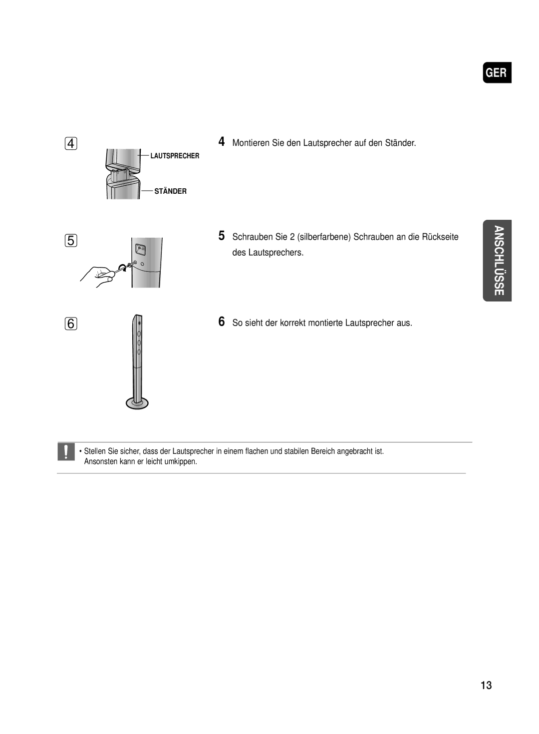 Samsung HT-TX500T/ADL, HT-TX500R/XEF manual Des Lautsprechers, So sieht der korrekt montierte Lautsprecher aus 