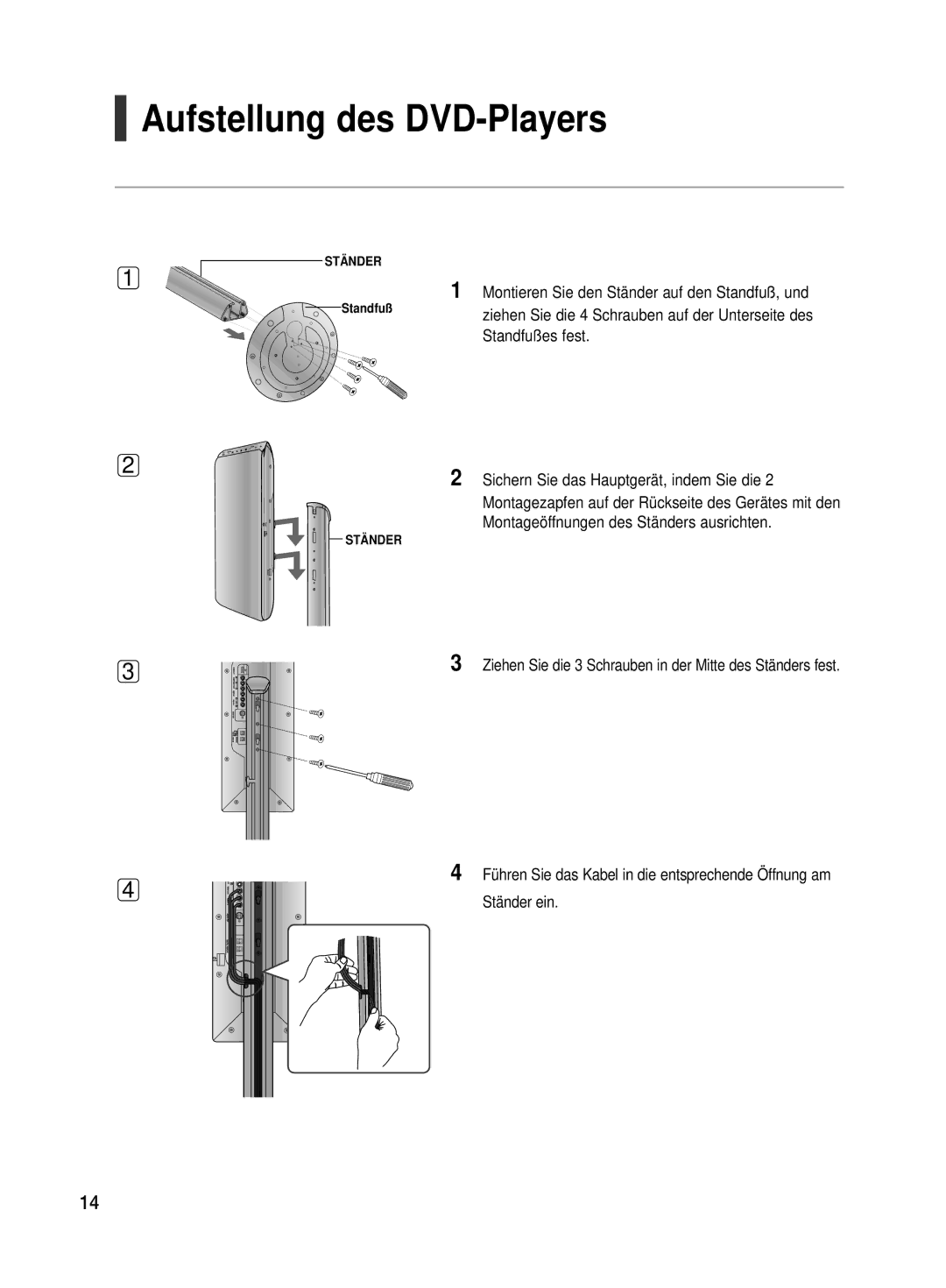 Samsung HT-TX500R/XEF, HT-TX500T/ADL manual Aufstellung des DVD-Players 