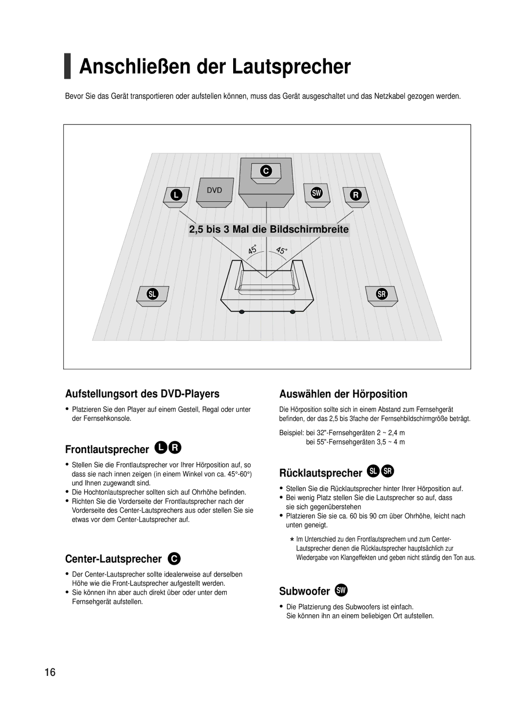 Samsung HT-TX500R/XEF, HT-TX500T/ADL manual Anschließen der Lautsprecher, Frontlautsprecher L R 