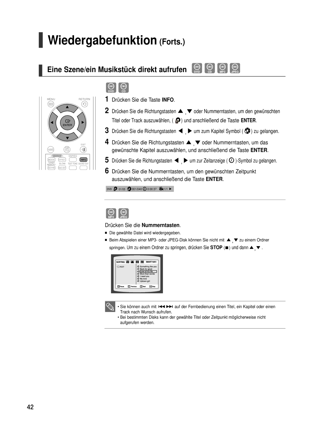 Samsung HT-TX500R/XEF manual Und anschließend die Taste Enter, Drücken Sie die Nummerntasten, um den gewünschten Zeitpunkt 