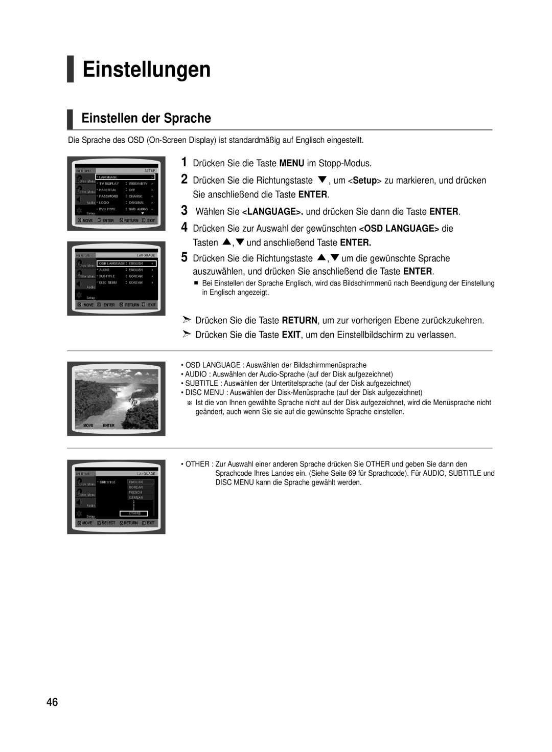 Samsung HT-TX500R/XEF, HT-TX500T/ADL manual Einstellungen, Einstellen der Sprache 