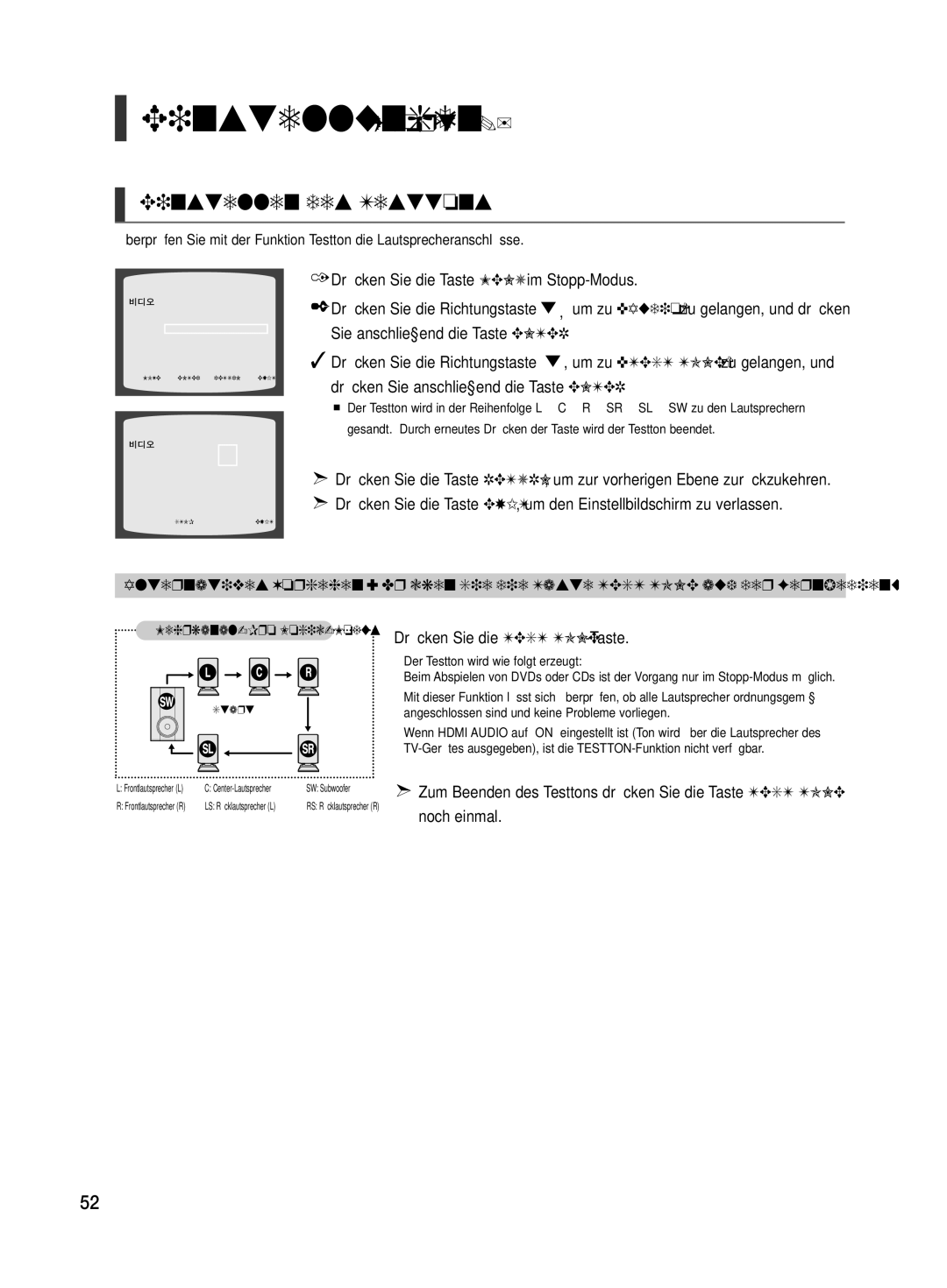 Samsung HT-TX500R/XEF, HT-TX500T/ADL manual Einstellen des Testtons, Drücken Sie die Test TONE-Taste 