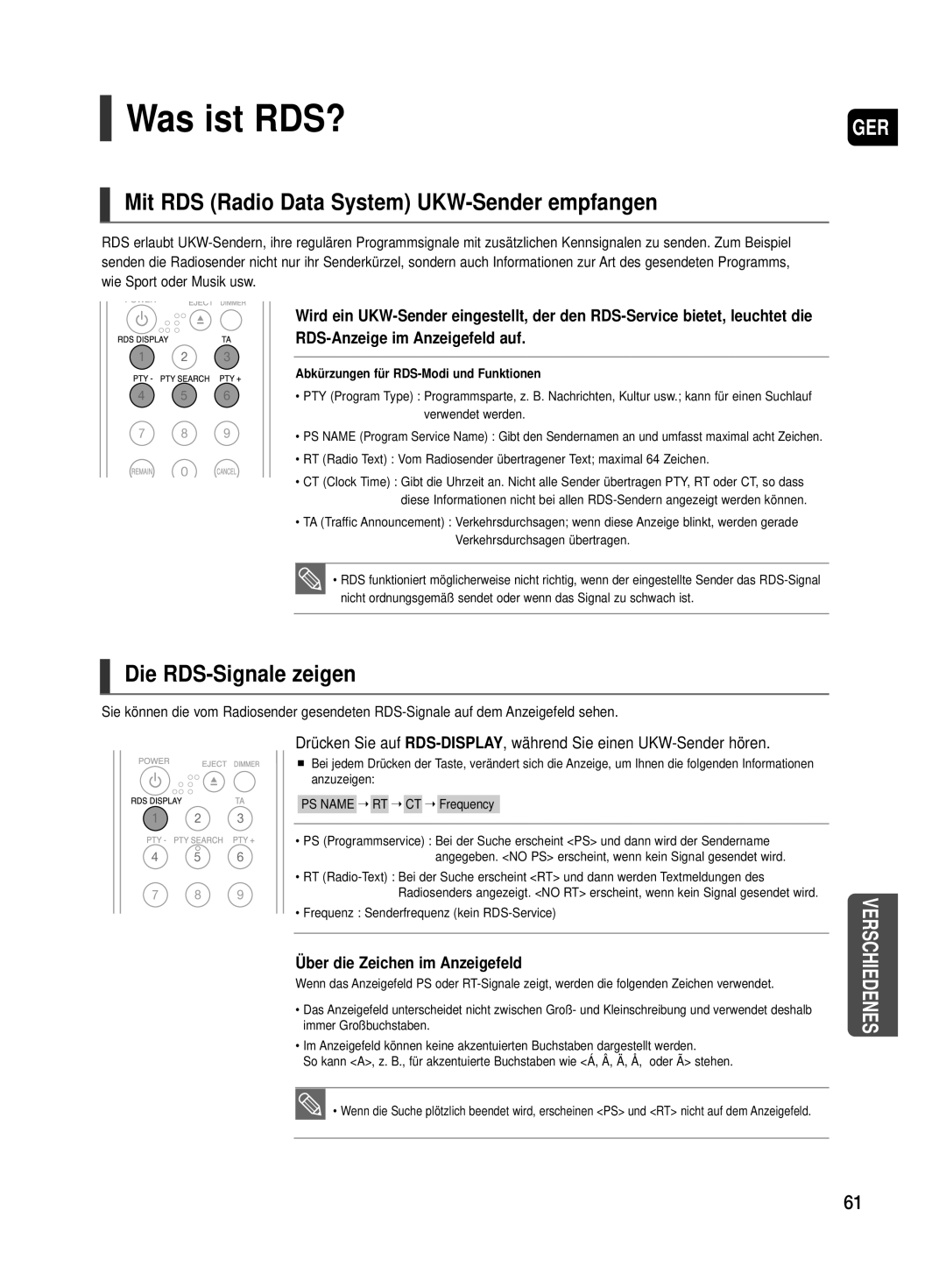 Samsung HT-TX500T/ADL, HT-TX500R/XEF Was ist RDS?, Mit RDS Radio Data System UKW-Sender empfangen, Die RDS-Signale zeigen 