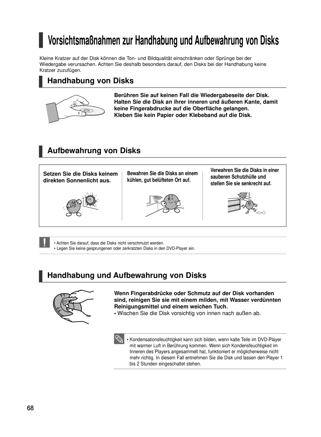 Samsung HT-TX500R/XEF, HT-TX500T/ADL manual Handhabung von Disks, Handhabung und Aufbewahrung von Disks 