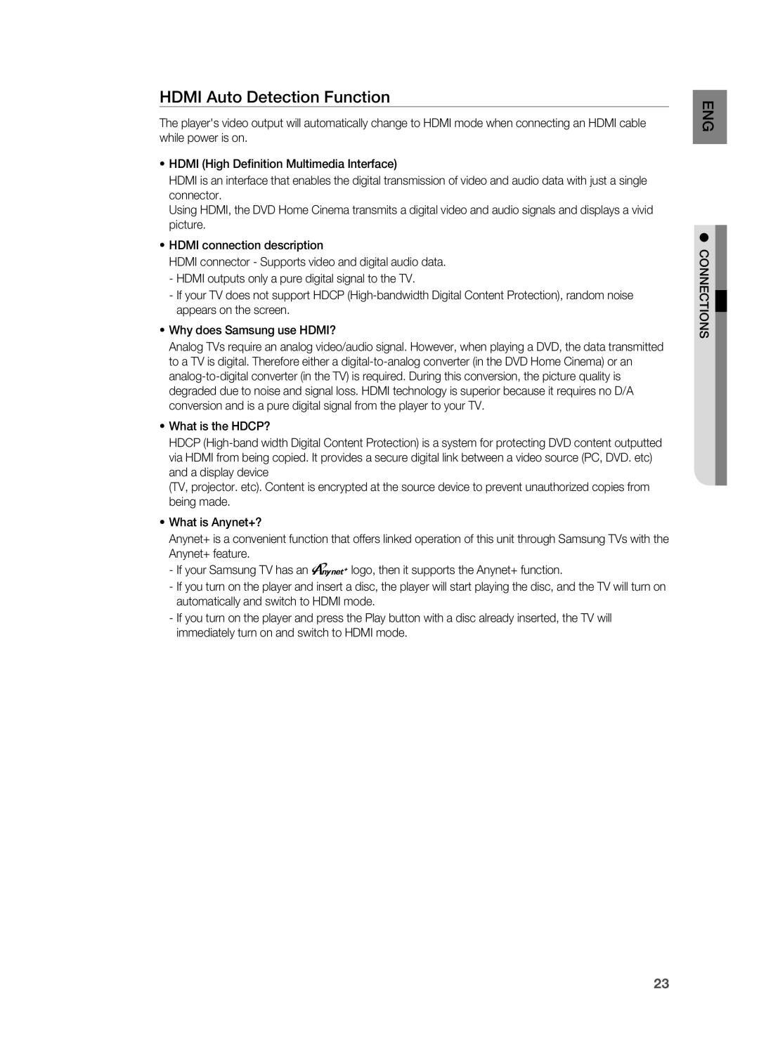 Samsung HT-TX715 user manual Hdmi Auto Detection Function 