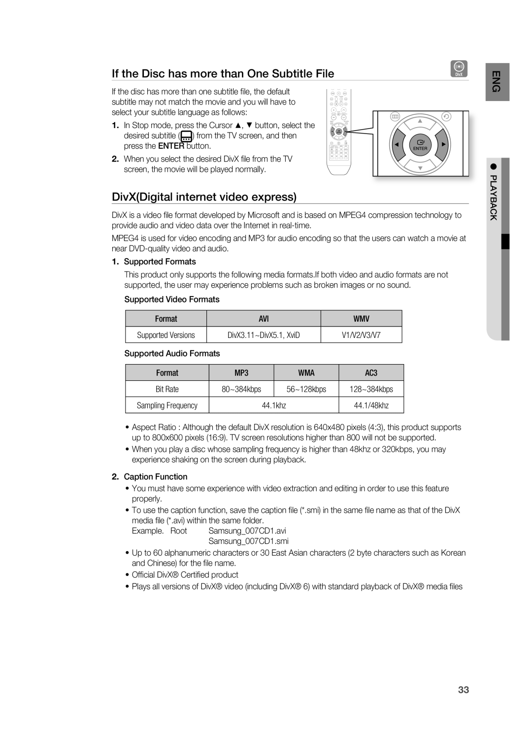 Samsung HT-TX715 If the Disc has more than One Subtitle File, DivXDigital internet video express, Supported Video Formats 