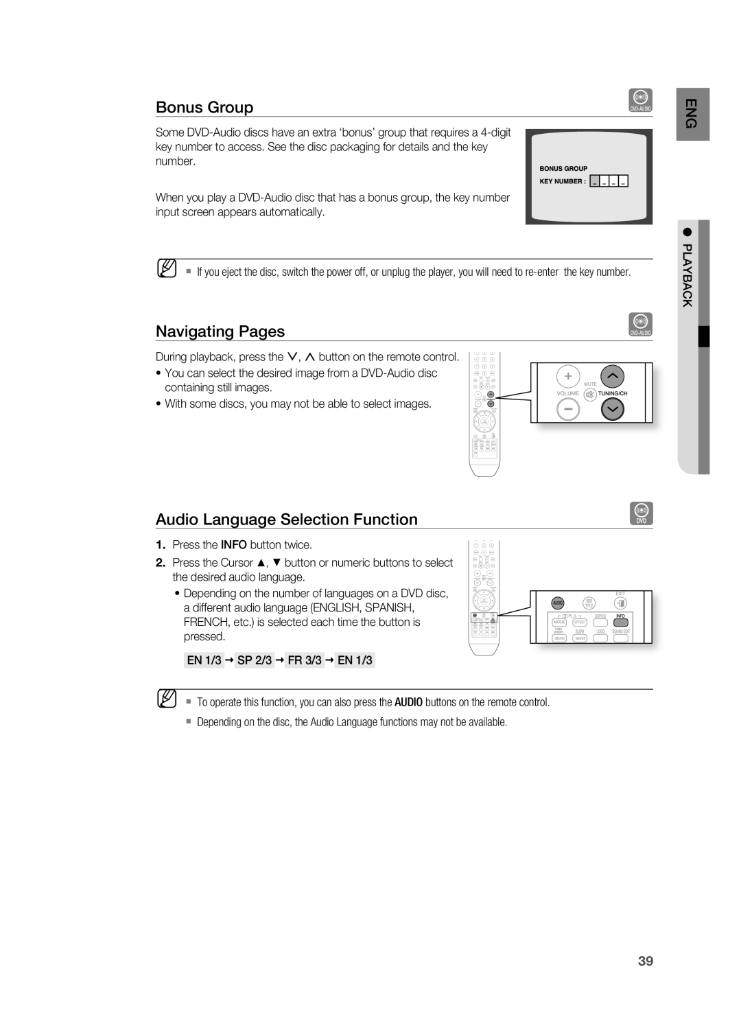 Samsung HT-TX715 user manual Bonus Group, Audio Language Selection Function 