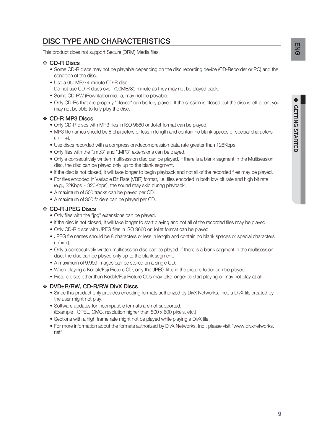 Samsung HT-TX715 user manual Disc Type and Characteristics, This product does not support Secure DRM Media files 